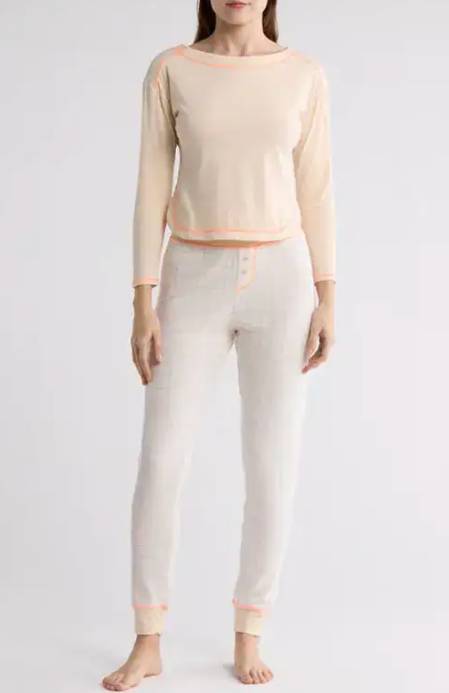 Free People Long Sleeve Knit Matching Pajama Lounge Set L